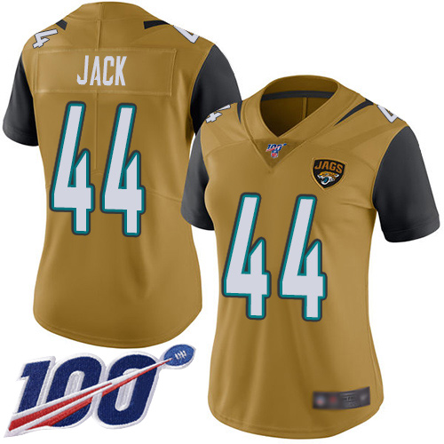 Nike Jacksonville Jaguars #44 Myles Jack Gold Women Stitched NFL Limited Rush 100th Season Jersey